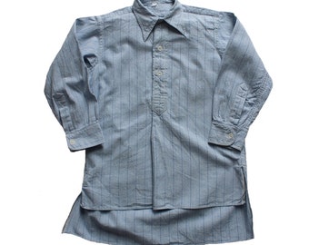 FRENCH VINTAGE 50's / boy shirt / liquette / pinstriped cotton / blue tones / new old stock / size 6 years