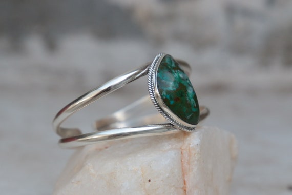 RARE CHRYSOCOLLA BANGLE - Adjustable - 925 Sterling silver bangle - Turquoise - Chakra - Navajo - Native American - Vintage - Antique