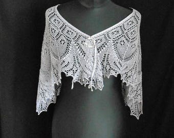 Hand Knitted Lace Shawl in Lilac Silk and Linen.