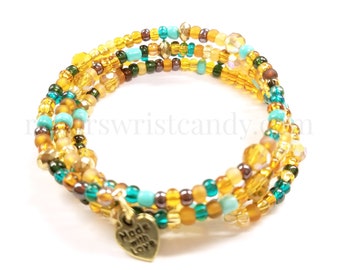 Memory Wire Bracelet, Beaded Coil Wrap Bracelet, Coil Beaded Bracelet Wrap, Bracelet Stack, Handmade, Custom, Beaded Jewelry