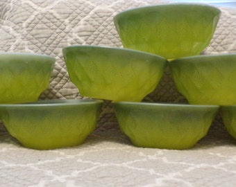 Set of 8 Anchor Hocking Fire King Kimberly Diamond Pattern Green Cereal/Soup Bowls