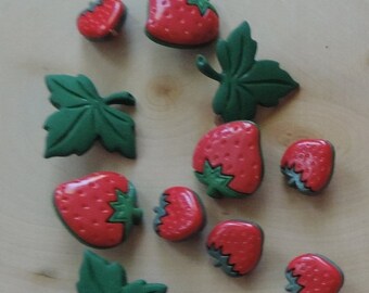 SALE Strawberry Buttons, Packaged Novelty Buttons, "Summer Collection Strawberry Fields" Style 4097 by Buttons Galore, Sewing, Crafting Butt