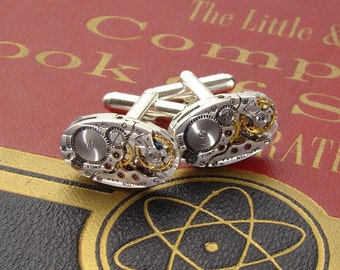 Steampunk cufflinks pinstripe vintage Hamilton watch movement wedding anniversary Gift silver cuff links men jewelry Steampunk Nation