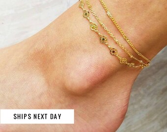 Gold Anklet Bracelet, Anklets for Women, Layered Anklet, Rose Gold Anklets, Satellite Anklet