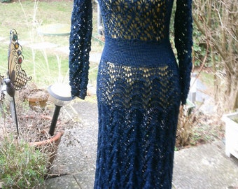 Knitting-Crochet dress, dark.-blue, size 36-38