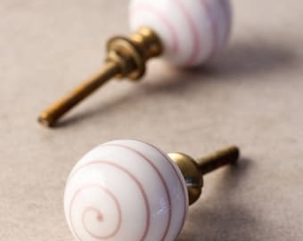 White knob with Pink Swirl Cabinet Knob (Sold In Set of 3)
