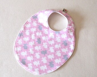 Bunny Bib , Toddler Girl Bib, Pink and White Baby Shower Gift, Trendy Bib, Pink Bib, Absorbent Bib, baby shower gift