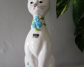 Vintage ceramic / 9" x 3 1/2" / cat / cat figurine / pottery / from Guldkroken, Sweden