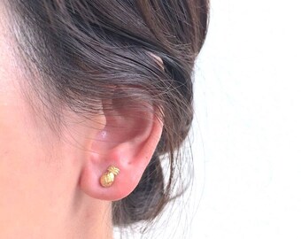 Pineapple Stud Earrings- 925 Sterling Silver, Gold, Rose Gold, Tiny Pineapple earrings, Tropical Earrings, Bridesmaid Gift, Jewelry, Bulk