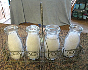 Vintage Milk Bottles & Wire Basket
