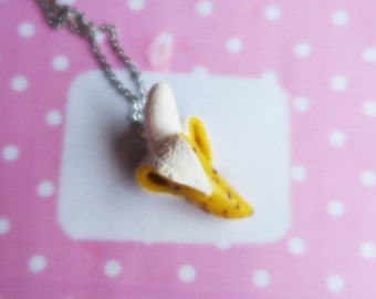 Peeled Ripe Banana Necklace - Fruit Jewelry - Fruit necklace - Miniature Food Jewelry