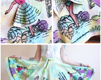 1950s Skirt // Peek-a-Boo Mexican Hand Painted Circle Skirt // vintage 50s skirt