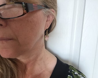 Handmade Lime green and pink owl earrings 14K gold plated