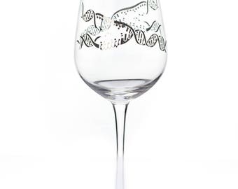 Genetics: DNA Replication Stemmed Wine Glass | Double Helix, Genetics Gift Science Microbiology, Crystal, Girlfriend gift, gift for him