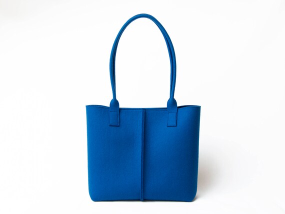 Wool Felt TOTE BAG / blue tote bag / blue bag / womens bag / felt shoulder bag / carry all bag / made in Italy