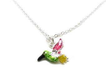 Hummingbird Necklace, Hummingbird Charm, Silver Hummingbird, Hummingbird Jewelry, Hummingbird Pendant, Bird Necklace, Tiny Hummingbird