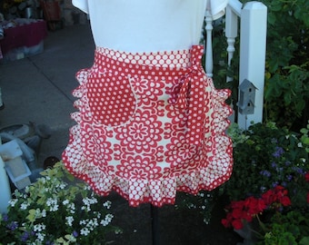 Womens Aprons - Amy Butler Aprons - Wall Flower Aprons - Handmade Amy Butler Fabrics Apron - Annies Attic Aprons - Red Aprons - Waist Aprons