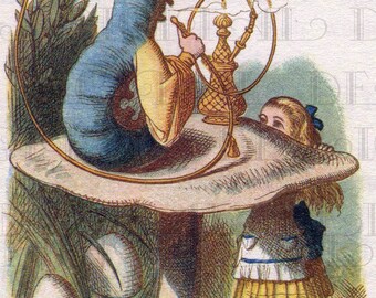 Colorful Traditional Tenniel ALICE and Caterpillar. Alice In WONDERLAND Digital Download. Vintage DIGITAL Illustration.