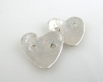 Sterling Silver Buttons, 5/8 Inch, 16mm, Textured, Hammered, Polished QTY 2