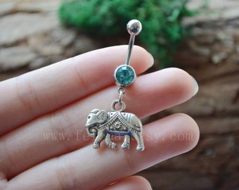 Silvery elephant belly button ring, elephant Navel Ring ,friendship belly rings, Dangle Belly Ring , Belly Button Piercing, Belly jewelry