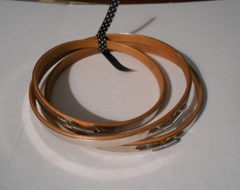 3 vintage wood and metal embroidery hoops, spring closure