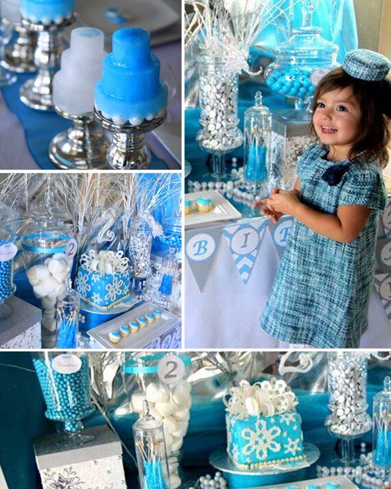 Winter Wonderland Birthday Party Snowflake Chevron