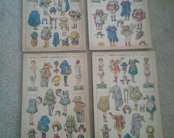Antique French paper Doll cut-outs Poupees A habiller No. 1 through 4