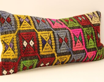 lumbar pillow cover.12x24 Turkish kilim cushion handmade decorative home design OA-15