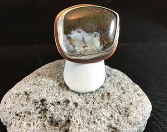 Ring- Plume Agate, Sterling, Copper