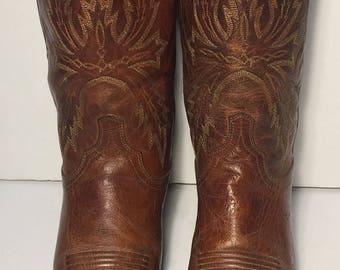 LUCCHESE Brown Leather Western Riding Cowboy Riding Boots Men's Size 9.5 EE