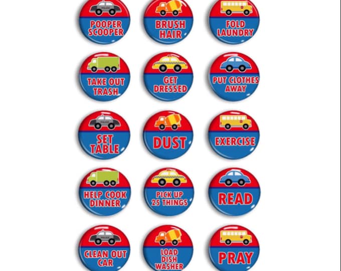 Police Firefighter Chore Magnets - Large Chore Magnets - Family Jobs - Family Organization - Kid's Chores - Red & Blue Room Decor