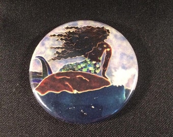 Mermaid and Ocean 1.5" pinback button or magnet-Black mermaid African mermaid Caribbean mermaid
