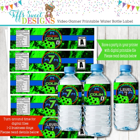 Video Game Birthday Gamer Water Bottle Label Water