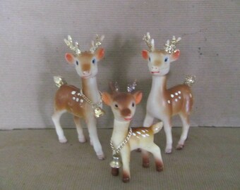 Vintage Reindeer Figurines, 1960's Plastic Reindeer Figurines, Japan Reindeer, Christmas Reindeer, Mid Century, 1960's Christmas Decor