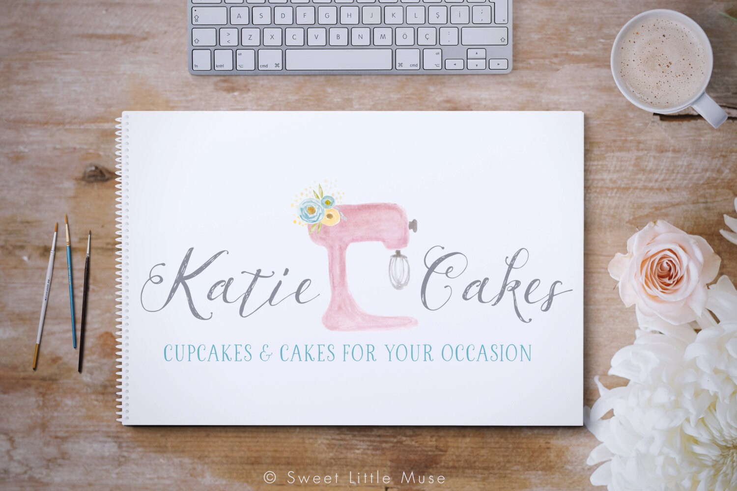 Bakery Logo cake mixer Logo hand painted watercolor logo