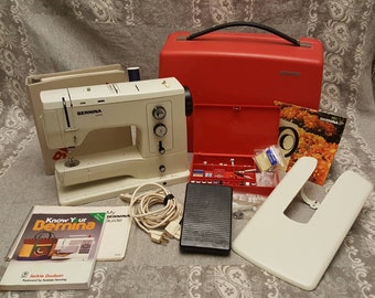 Fabulous 1970's vintage BERNINA 830 Record sewing machine bundle w/ 15 presser feet, manual, books, case, pedal, and more