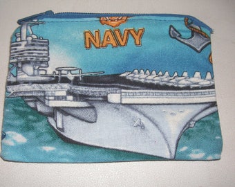 US Navy military armed forces handmade zipper fabric coin change purse card holder