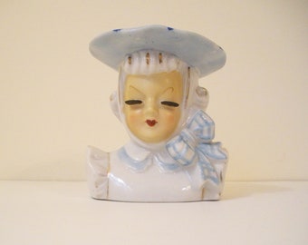 vintage lady headvase porcelain wide brimmed hat