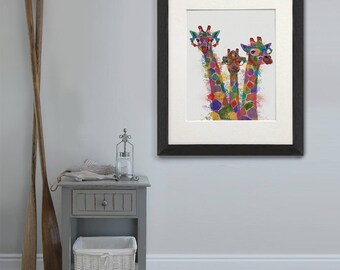 Nursery wall giraffe - Giraffe trio print - Safari nursery decor Giraffe baby nursery Kids giraffe decor Giraffe kids art Giraffe nursery
