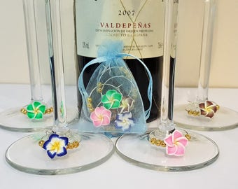 4x Hand Made 'Summer Flower' Wine Glass Charms - BBQ and Garden party