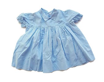 Vintage Baby Dress Blue Baby Dress Toddler Dress Mid Century Baby Girl Dress Peter Pan Collar 12 Month Girl Outfit Reborn Little Girl Dress