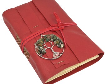 Leather Journal with Tea Stained Paper, Tree of Life, Red Diary, Journal, Travel Journal, Handmade Journal, Graduation, Mother's Day