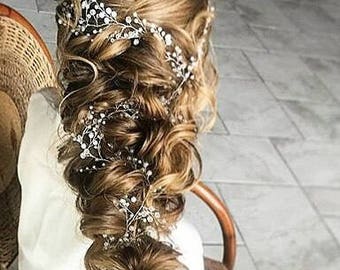 Crystal and Pearl hair vine, Babys breath hair piece, Wedding hair accessories, Wedding hair vine, Bridal hair vine, Bridal hair accessories