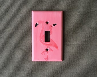 SIAMESE FLAMINGO Light Switch Plate Hand Painted Wall Art Decor Home Cover Gift