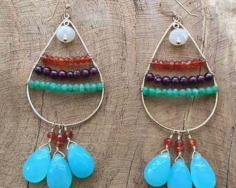 Aqua Chalcedony Earrings | Garnet Earrings | Chrysoprase Earrings | Carnelian Earrings | Ombre Earrings | Chandelier Earrings