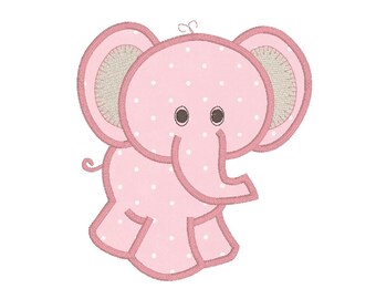 Baby Girl Elephant Machine Embroidery Applique Design Jungle