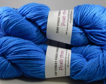Superwash Merino-Cashmere-Nylon Hand-dyed Aran Weight Yarn "French Blue"