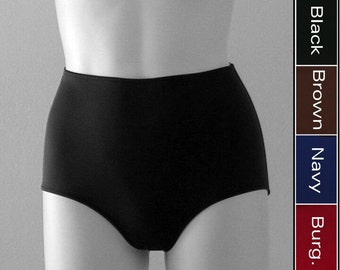 Retro High Waisted Bikini Swimsuit Bottom in Black, Navy Blue, Brown, Burgundy