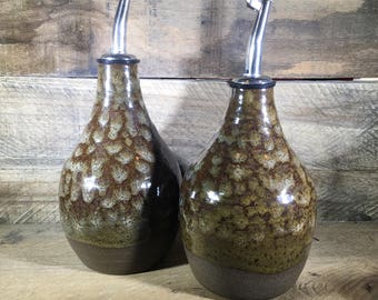 Oil and Vinegar Bottles / Cruets / Salad Dressing Bottles / Ceramic / Wheel Thrown Jar / Handmade - READY TO SHIP