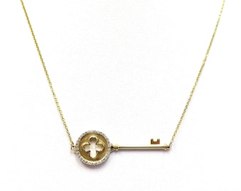 Key Necklace with Diamonds - 14 karat yellow gold